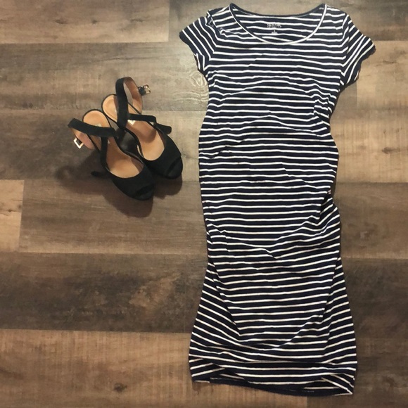 Beautiful Maternity Navy and White Striped Dress! - Picture 2 of 4